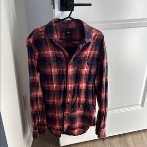 Men's Orange and Blue Plaid Shirt
